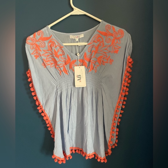 AMERICA & BEYOND PERIWINKLE ORANGE DETAIL COVER-UP Girls size 5 - Picture 2 of 4